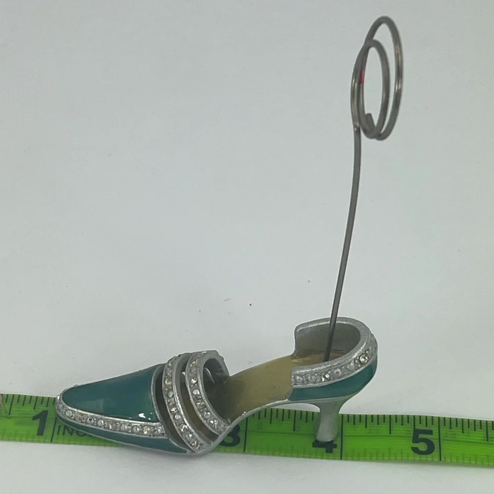 STUNNING GREEN AND SILVER HIGH HEEL STILETTO SHOE CARD OR PHOTO HOLDER
